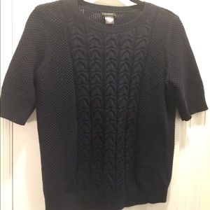 Ann Taylor Navy Blue CableKnit shortsleeve sweater